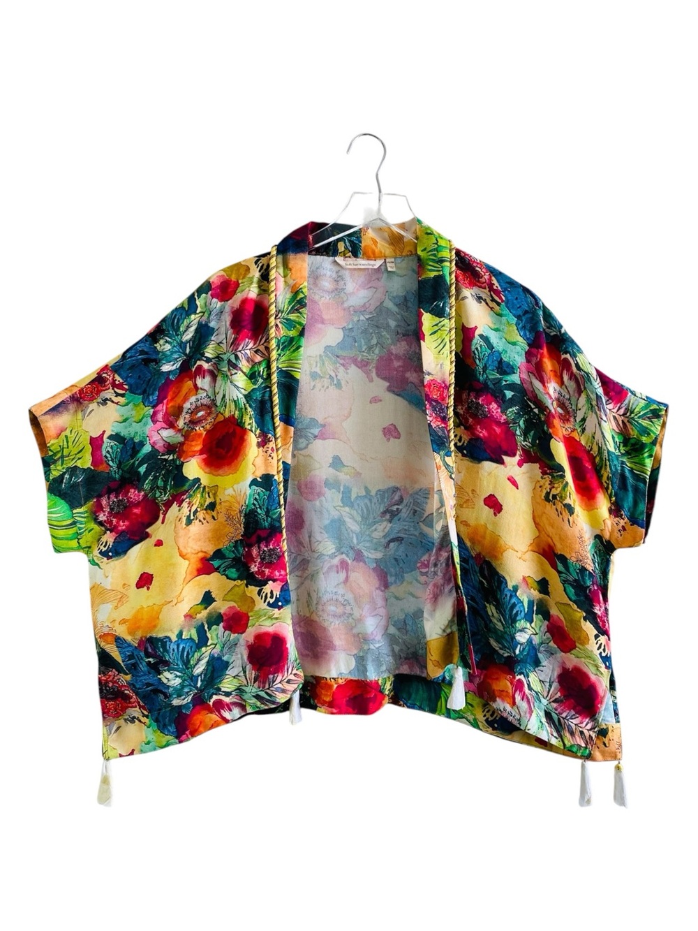 Soft Surroundings Floral Print Open Front Tassel Kimono Size SP/MP